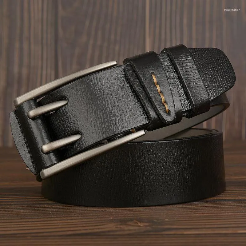 Belts Luxury Domineering Real Cowhide Men's Belt Casual Personality Fashion Designer Double Pin Buckle Jeans For Men