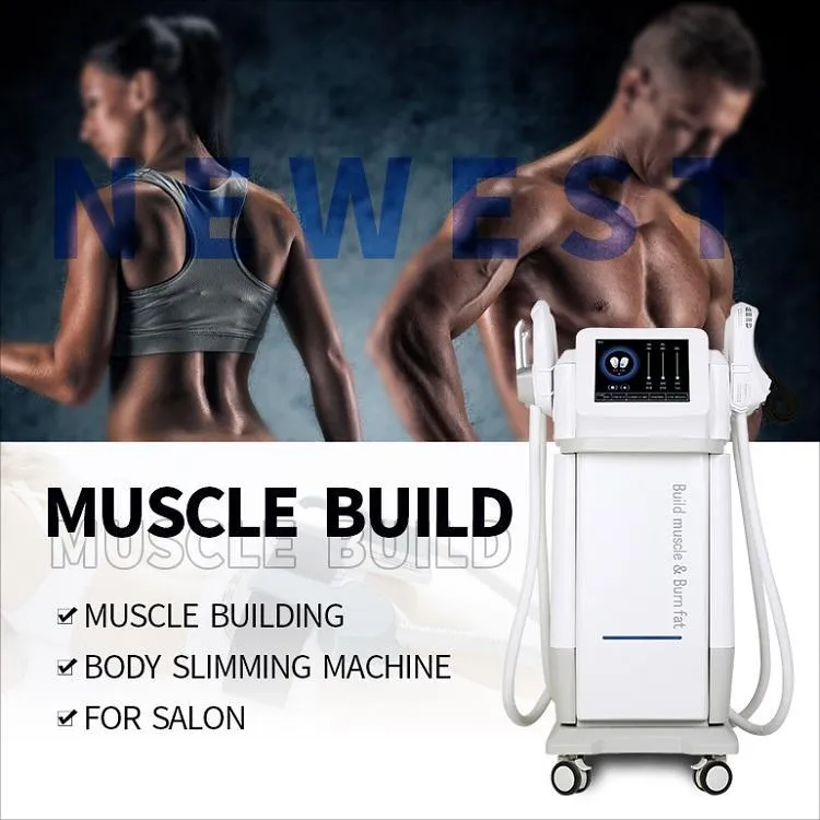 EMS Neo Sculpt Body Shaping Emslim Neo Hi-EMT med RF Electromagnetic Muscle Stimulator Slimming Machine 2/4 Handtag för armar och lårfett Burning Salon Equipment