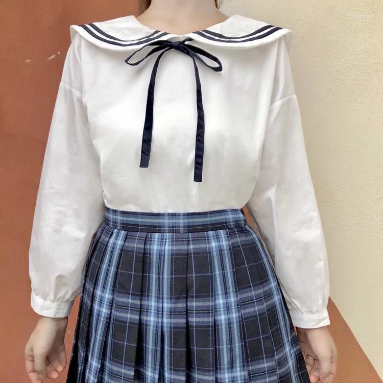 Damenblusen Lolita Sailor Styles Langarm Damenbluse Weißes Hemd Damen Damen Casual Tops Elegant Weiblich Für Mädchen