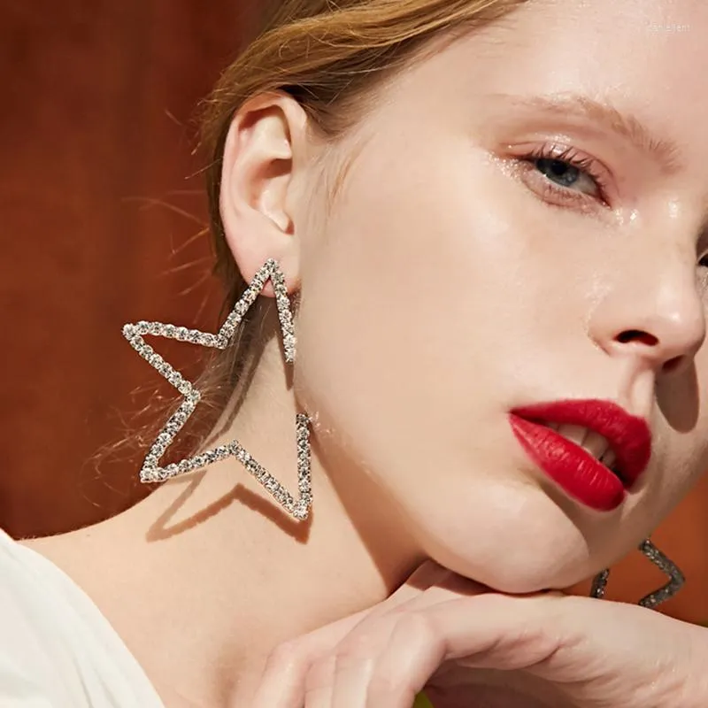 Stud-oorbellen ster Punk oorring zilverachtig volledig gejuichde strass-oordingen oversized voor vrouwelijke sieraden groothandel