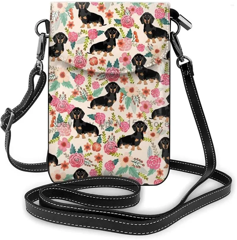 Duffel Çantalar Daschund Köpek Çiçek Desen Çantası Kadınlar İçin Kadınlar PU Deri Telefon Çanta Grafik Hücre