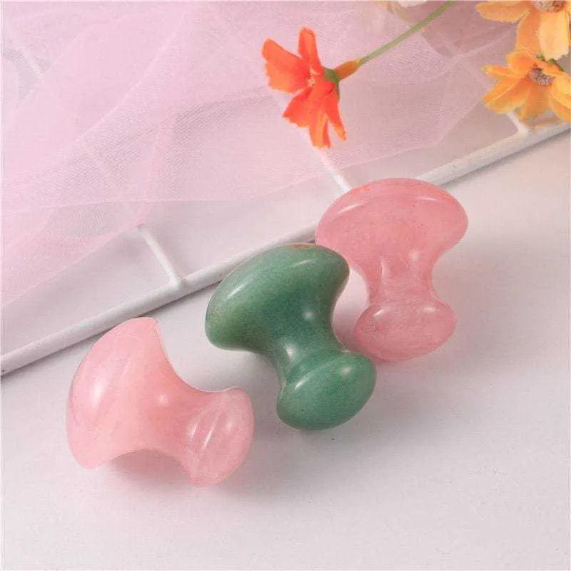Gemstone Natural Crystal Mushroom Gua Sha Massage Board Gift for Mother kommer med smycken Present Box Green Aventurine Pink Quartz Inaktiv