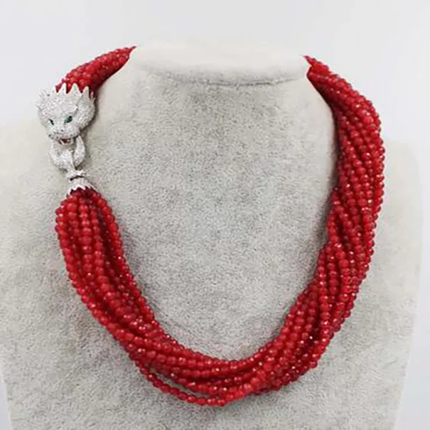 10ROWS RED JADE RUND FACETED 4mm Halsband Leopard CLASP 19Inch Wholesale Bead Discount Gift Hot Hot