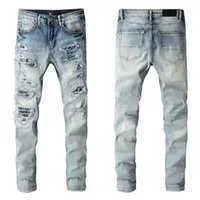 2021 Top Quality Amiry New Mens Luxury Designer Denim Jeans Holes Trousers Biker Pants #677