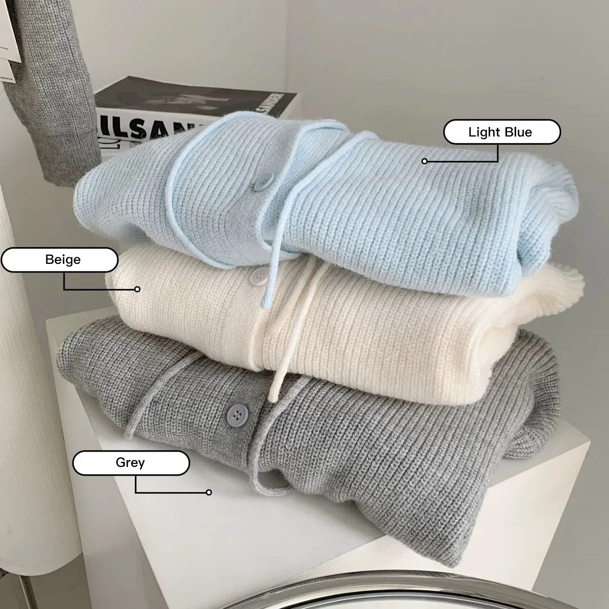 Sweats à capuche femmes chandails chemises tricot Cardigan ample à capuche solide cordon automne simple boutonnage décontracté Simple coréen vêtements 2023