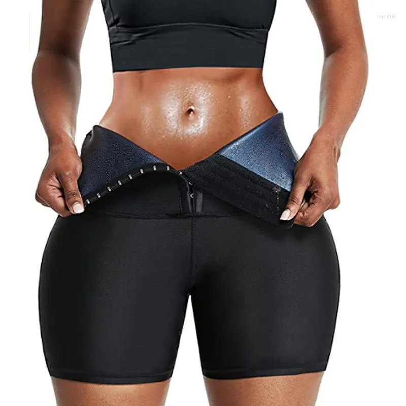 Modeladores femininos cintura alta revestidos shorts esportivos fitness leggings calças de suor abdominais com seios para ioga