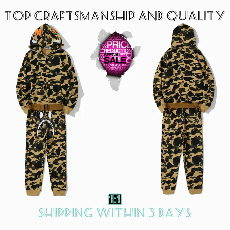 Top Craftsmanship Mens hoodies suit designer jacket shark pullover tiger full zip hoodie color Harajuku sweatshirt Fashion co-branding camouflage hoodys 1-1
