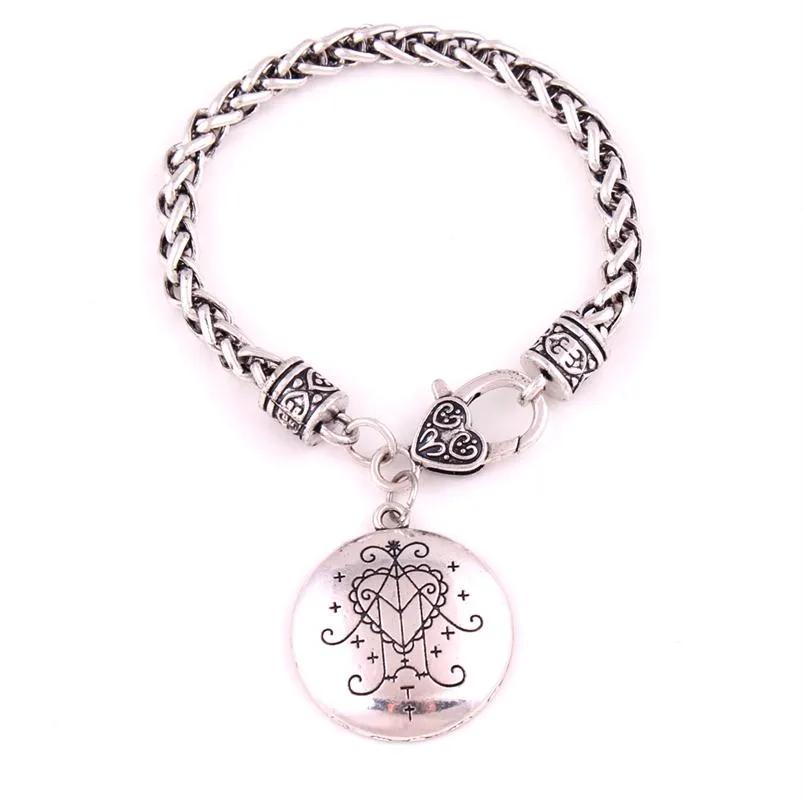 Silver Color Ezili Freda Vodou Veve Pendant Loa Lwa Haitian Abundance Love Spirit Amulet Charm Wheat Chain Bracelet2934