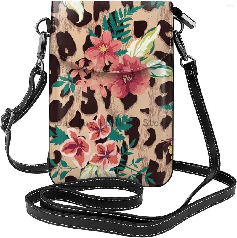 Sacs polochons imprimé léopard, sac à bandoulière pour téléphone portable, petit portefeuille en PU pour femmes