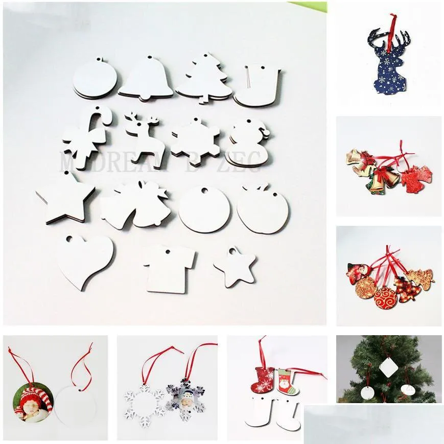 Décorations De Noël 20 Styles Ornements De Sublimation De Noël Mdf Transfert De Chaleur Impression Pendentif Maison En Bois Blanc Décor Diy Cadeaux Dh20N