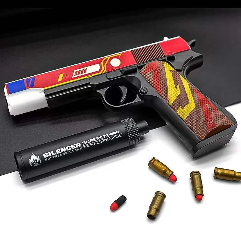 M1911 Armas de brinquedo para meninos com manual macio manual tiro cor  pistola sniper plástico blaster modelo presente de aniversário