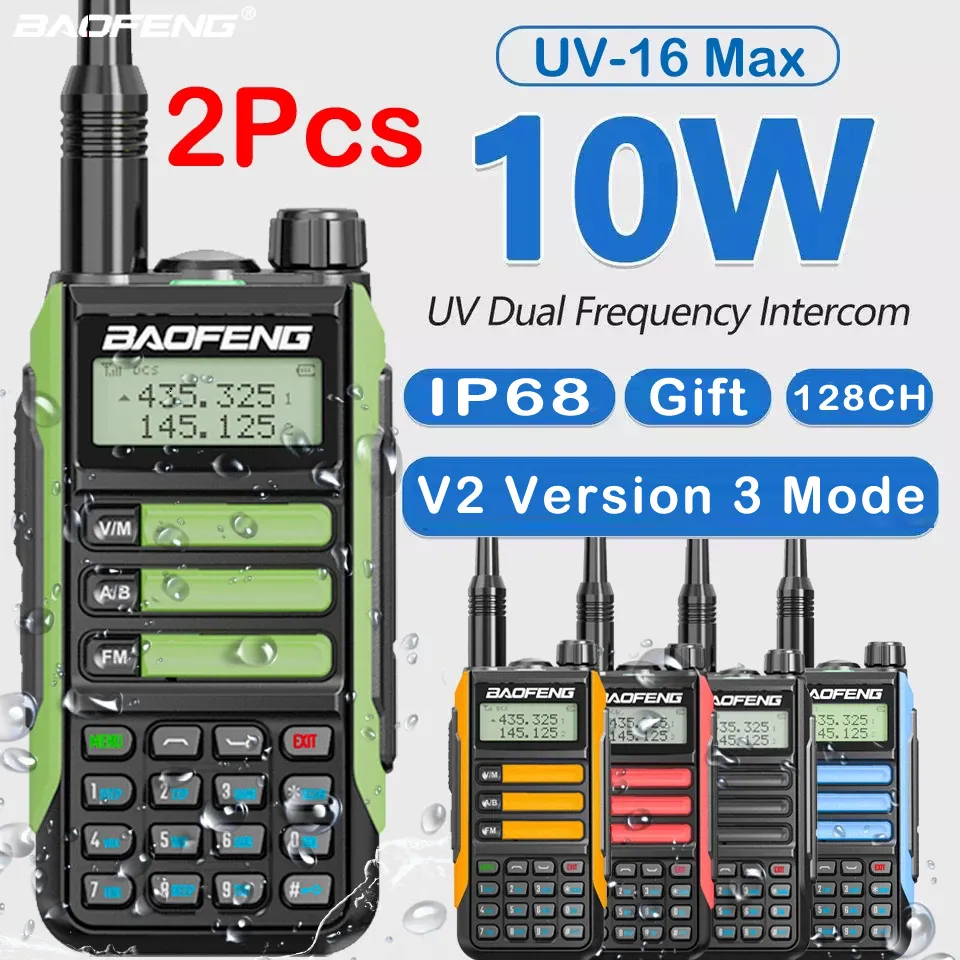 Walkie Talkie 2 Stück Baofeng UV16 Max 10 W V2-Version VHF UHF Dual Band Zweiwege-CB-Amateurfunk Tragbarer Transceiver UV10R 221119