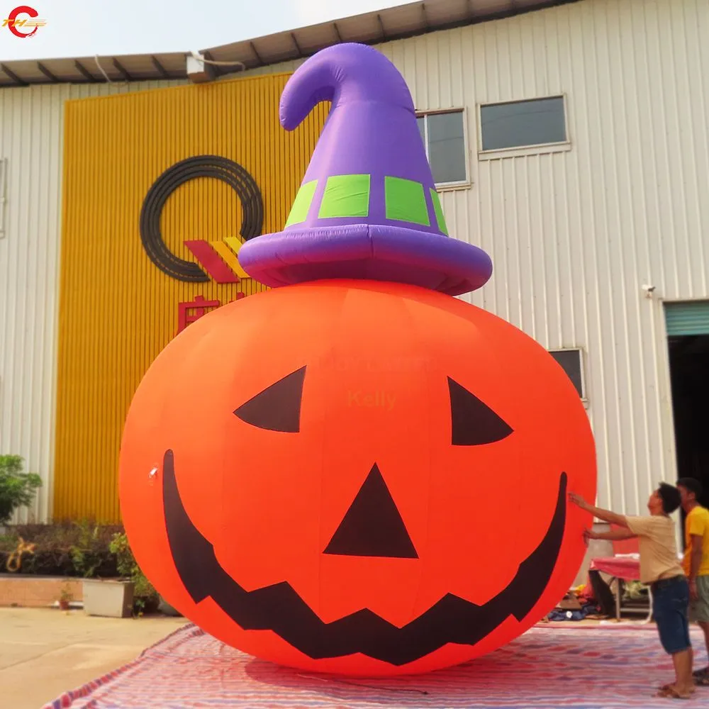 Ship Outdoor Activities Scary Giant Inflatable Pumpkin with hat Balloon Lighting Inflated Halloween Decorations for Party