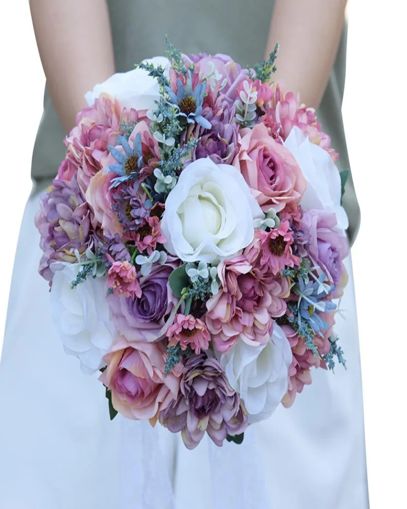 Mariage artificiel Bouquets nuptiaux ￠ la main Populterest Silk Flowers Country Wedding Supplies Bride Holding Brooch Engagemen7019663