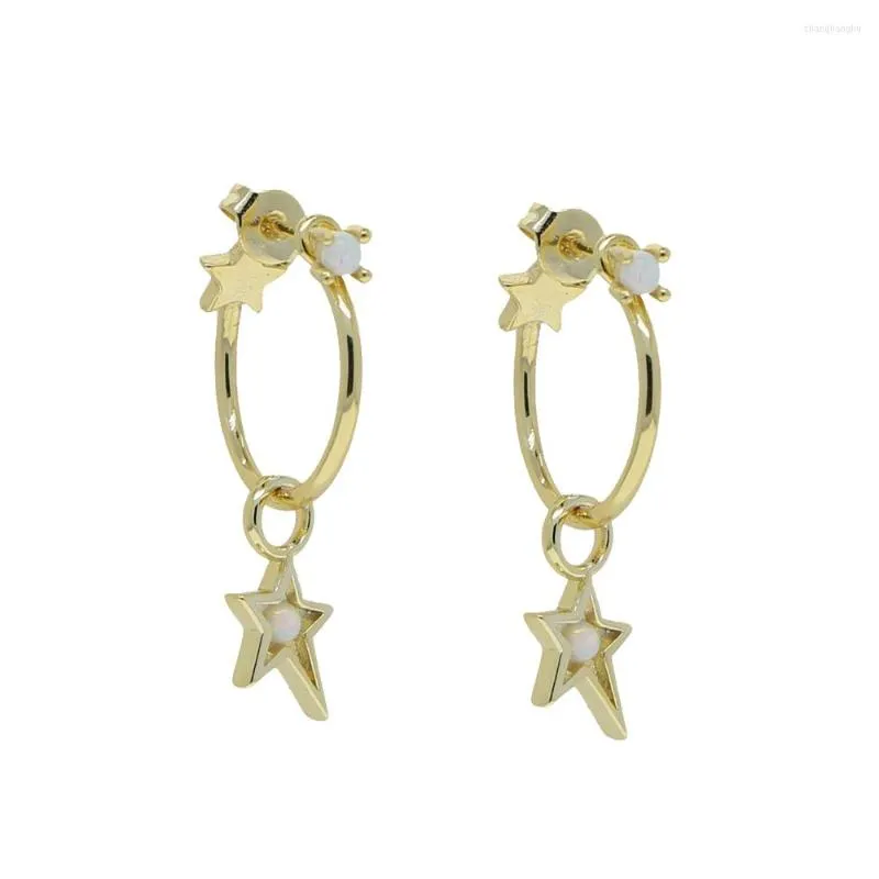 Orecchini pendenti Orecchini a doppia faccia da donna Orecchini alla moda Colore oro Bianco Opale di fuoco Pietra Mini ciondolo a forma di stella Cerchio rotondo Gioielli geometrici