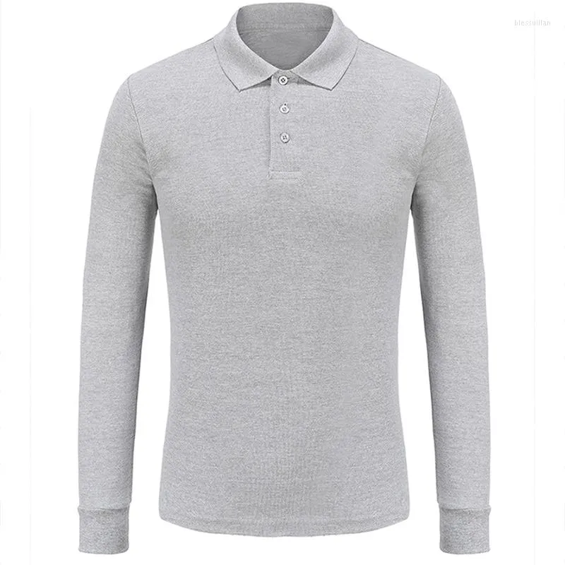 Men's Polos Autumn Cotton High Quality Solid Color Polo Shirt Fashion Casual Long Sleeve Oversize Sports Top