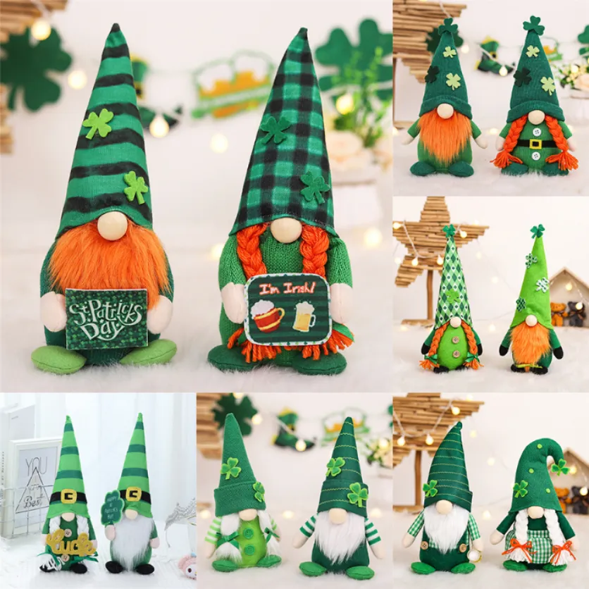 St Patricks Day Gnome Shamrock Faceless Doll Green Clover Gnomes Saint Patrick Irish Plush Gnome Elf St Patricks Day Decorations CPA4456 tt1111