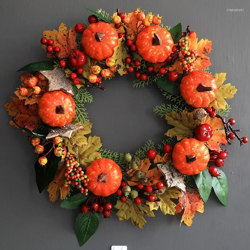 Decoratieve bloemen 35 cm herfst pompoen krans herfst garande Halloween kerstdecoratie hangende voordeur muur raam huis decor drop