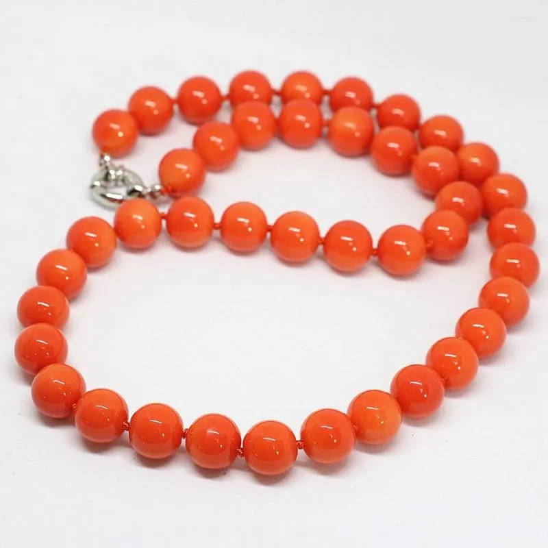 Kettingen Hoogwaardige 8 10 12 14 mm Roze oranje kunstmatige koraal ronde kralen ketting charmes bruidsketen sieraden maken 18inch b1455