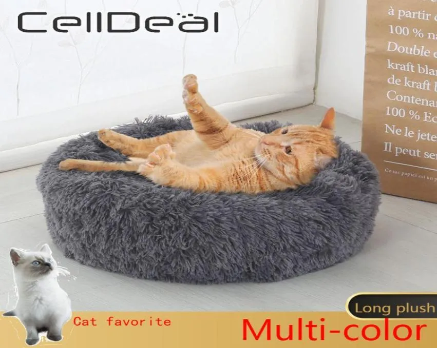 Super weiche lange Plüsch warme Haustiermatte niedliche leichte Zwinger Katze Schlafkorb Bett runde flauschige bequeme Berührungsprodukte Betten