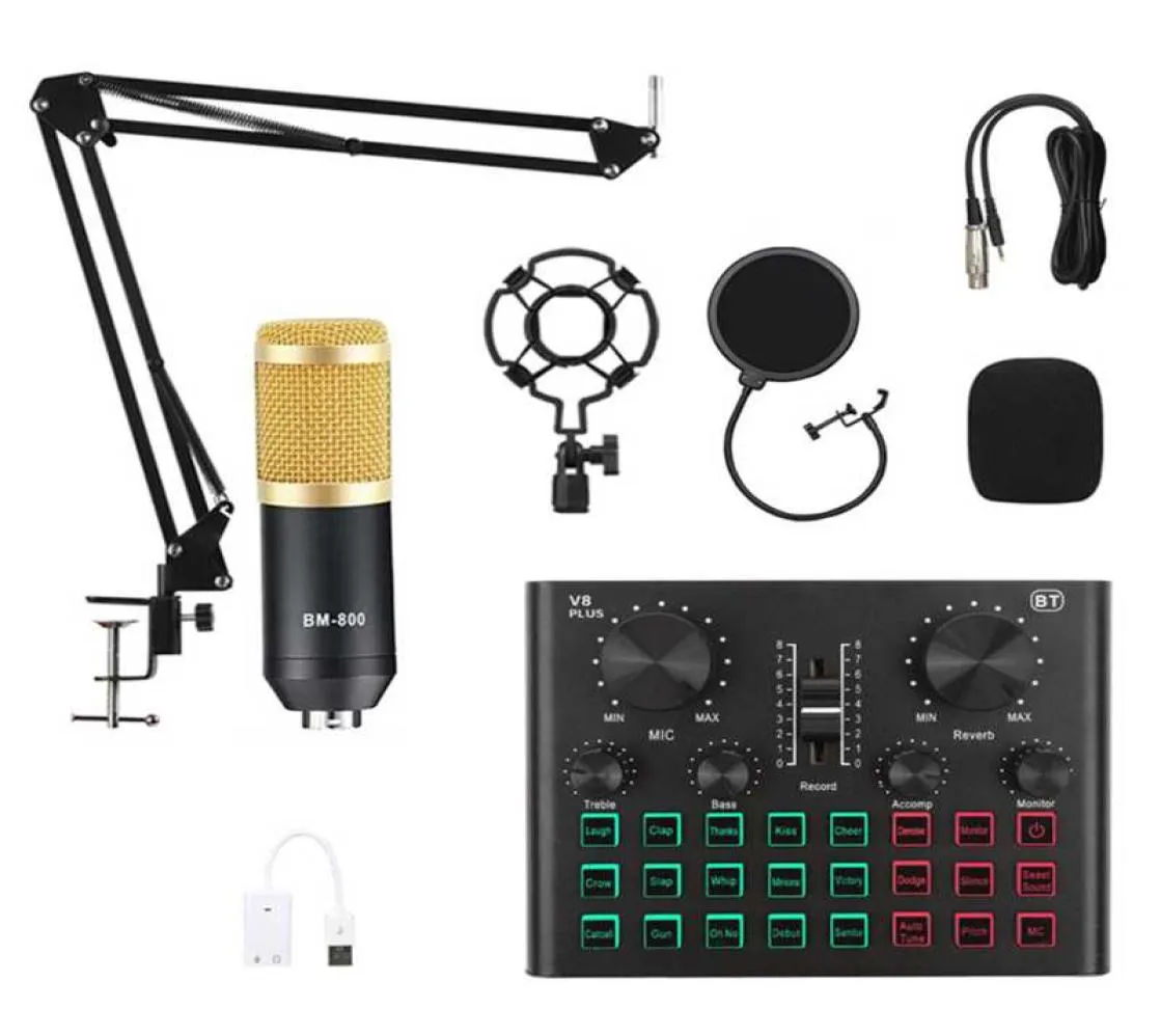 Mikrofone BM 800 Mikrofon mit V8 Plus -Soundkarte Mikrofone BM800 Professioneller Kondensator für PC -Podcast -Geräte