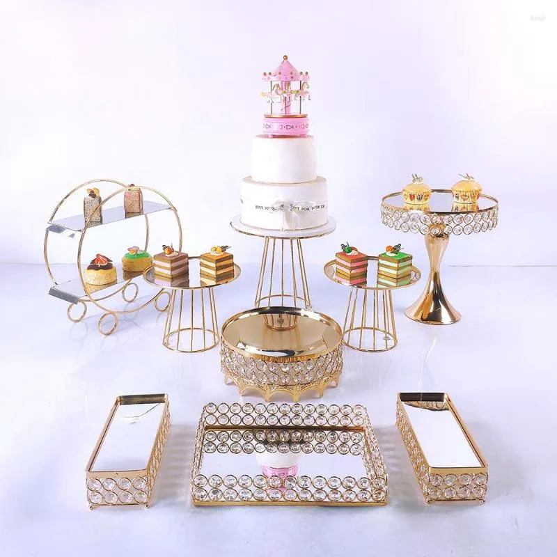 Bakeware Tools Arrive 9pcs Gold Mirror Cupcake Stand Crystal Metal Creative Home Large Fruit Plate Basket Set Cake Tool