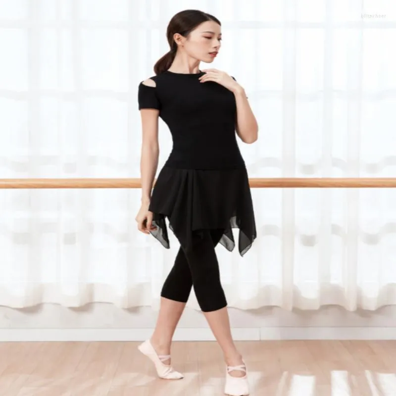 Abbigliamento da palcoscenico Donna Abbigliamento per spettacoli di danza Tendenze della moda Abito da ballo di danza classica Camicetta nera con collo alto Pantaloni gonna