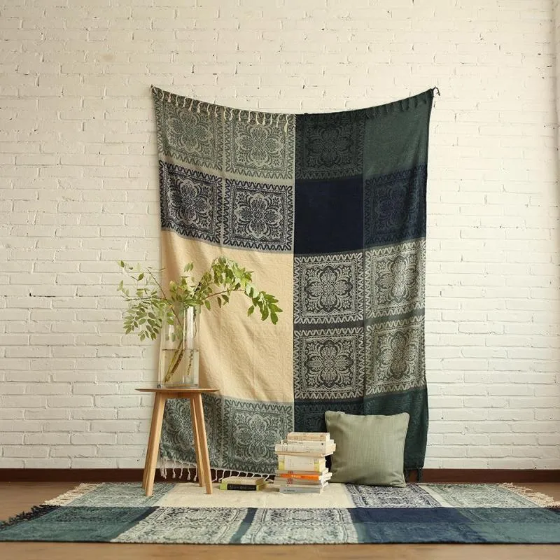 Stol t￤cker bohemiska rutor filt dekorativa kast stickade funna kubre soffa t￤cke handduk/plan cobertor toassel tapestry bordsduk