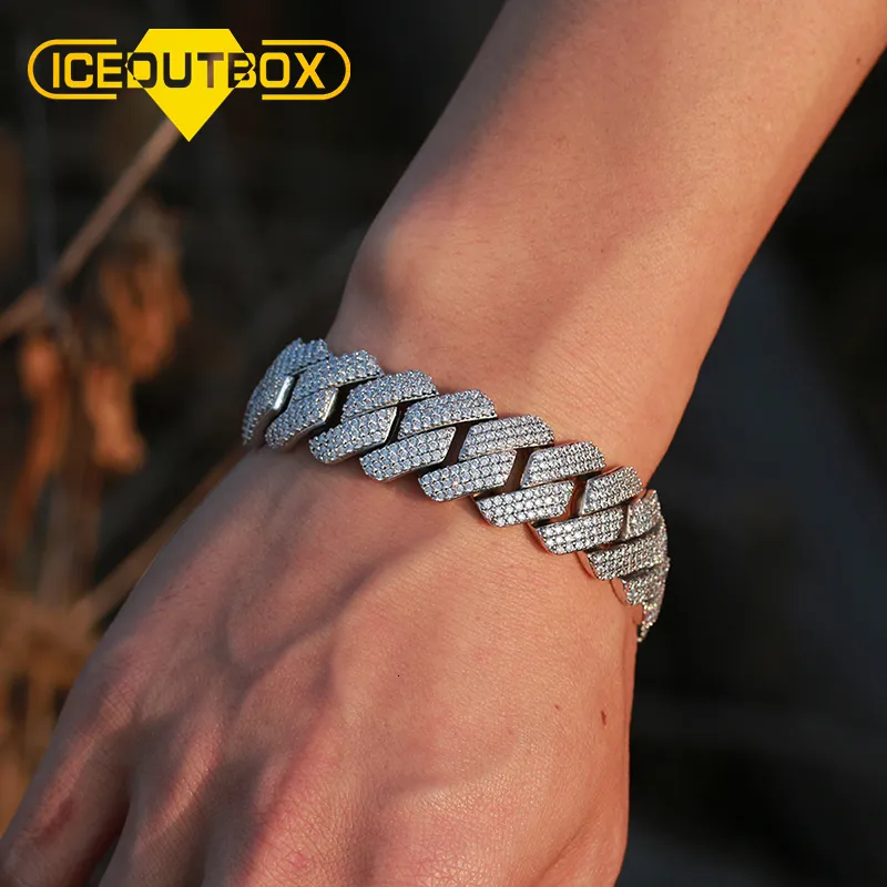 Charm Bracelets ICEOUTBOX 20mm Heavy 3 Row Crystal Miami est Box Clasp Cuban Link Chain Bracelet Cubic Zirconia Bangle Bling Hip Hop Jewelry 221119