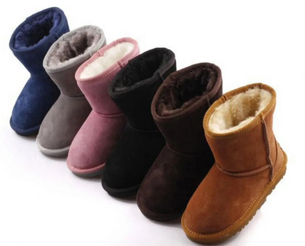 Designer Snow Boots for Children Classic Fur Suede Boots Leather Boys and Girls Style Shoes Kids Waterproof Slip-On Children Winter Cow shoes