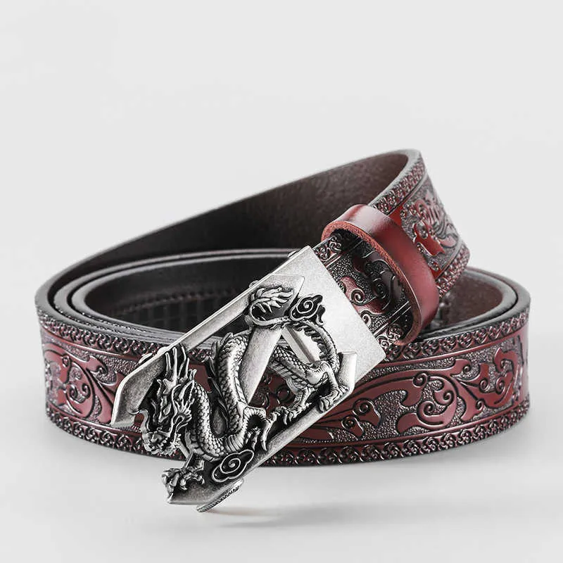 Premium Leather Belt with Z Buckle - Retro Carved Design
