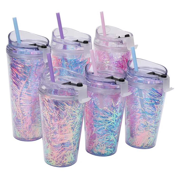 SKINNY TUMBLERS Lot de 12 gobelets colorés en acrylique avec couvercles et pailles | Gobelets en plastique transparent à double paroi avec nettoyant pour paille et étiquettes de nom gratuits
