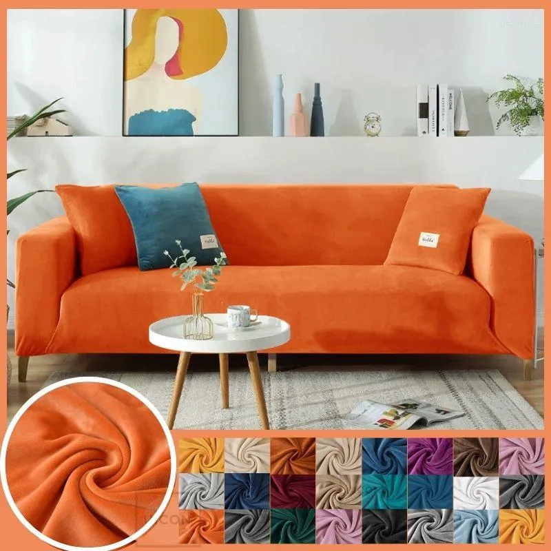 Chair Covers Orange Stretch Velvet Sofa Slipcover Elastic For Living Room Funda Couch Cover Home Decor 1/2/3/4-seater