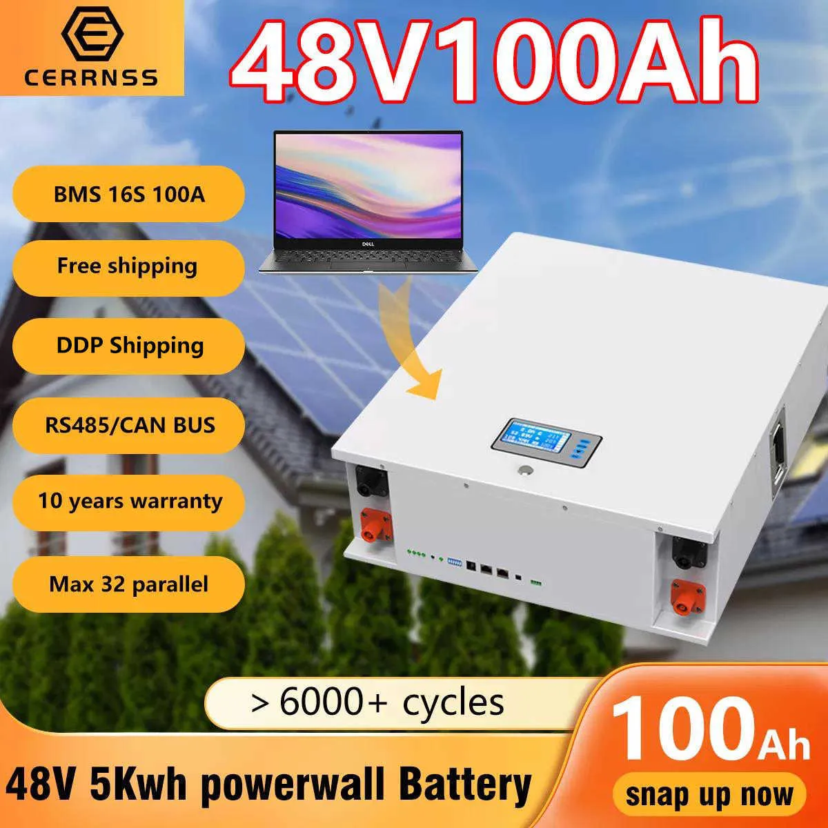 Batteria 48V 100AH LiFePO4 Powerwall Batteria solare al litio 51.2V 5KW 6000 cicli Max 32 RS485 parallela CAN BUS per inverter