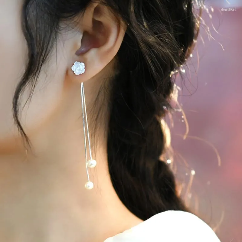 Boucles d'oreilles pendantes ASHIQI perle d'eau douce naturelle 925 fleur en argent Sterling longue bijoux de mode pour les filles