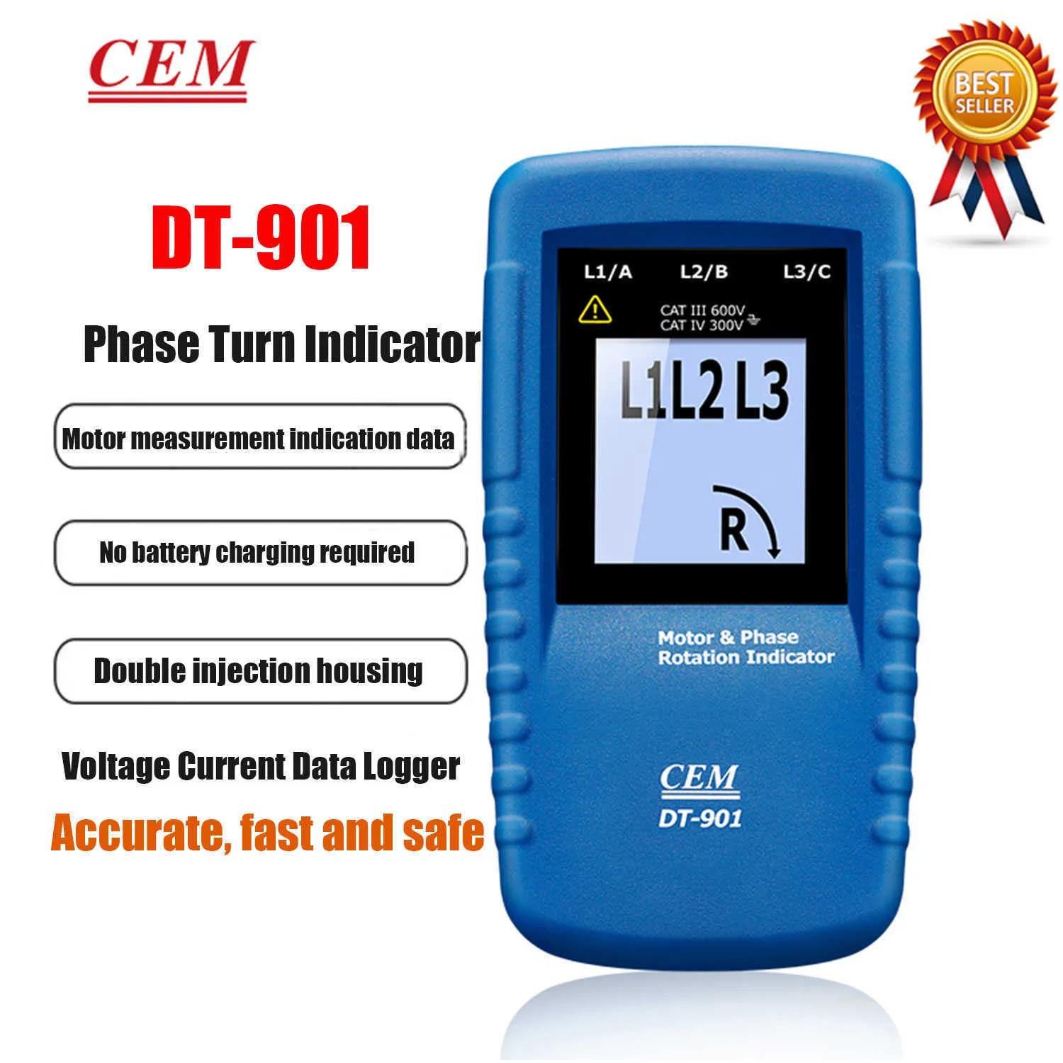 CEM DT-901 DT-902 Indicador de rotação de fase Indicador de direção de sequência de corrente alternada de corrente trifásica de três fases.