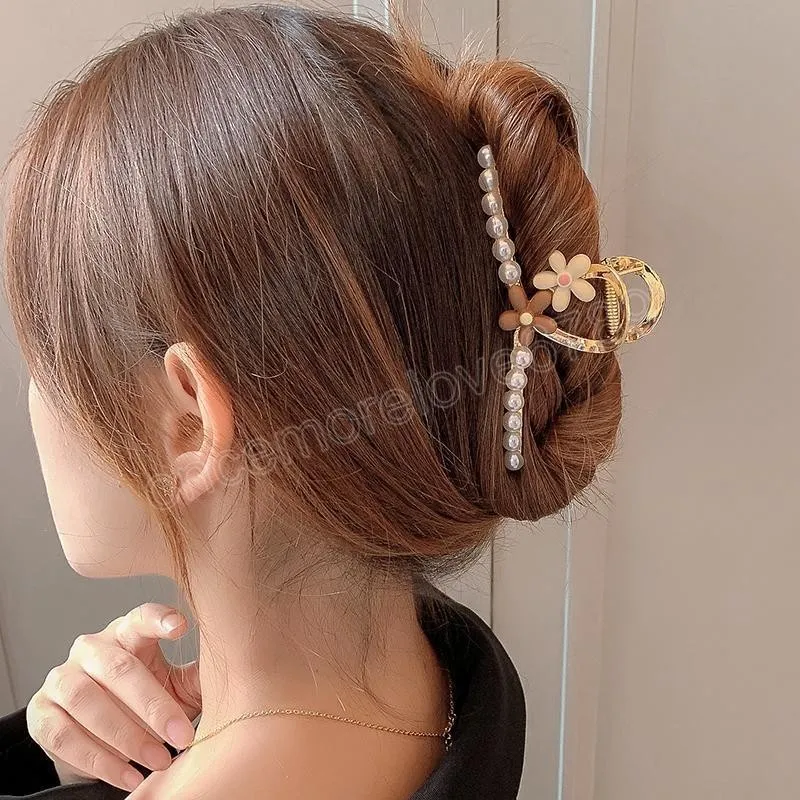 Morsetti perle d'imitazione coreane Forcine capelli Artiglio capelli a fiore piccolo donna Accessori capelli con fermaglio la testa posteriore grande