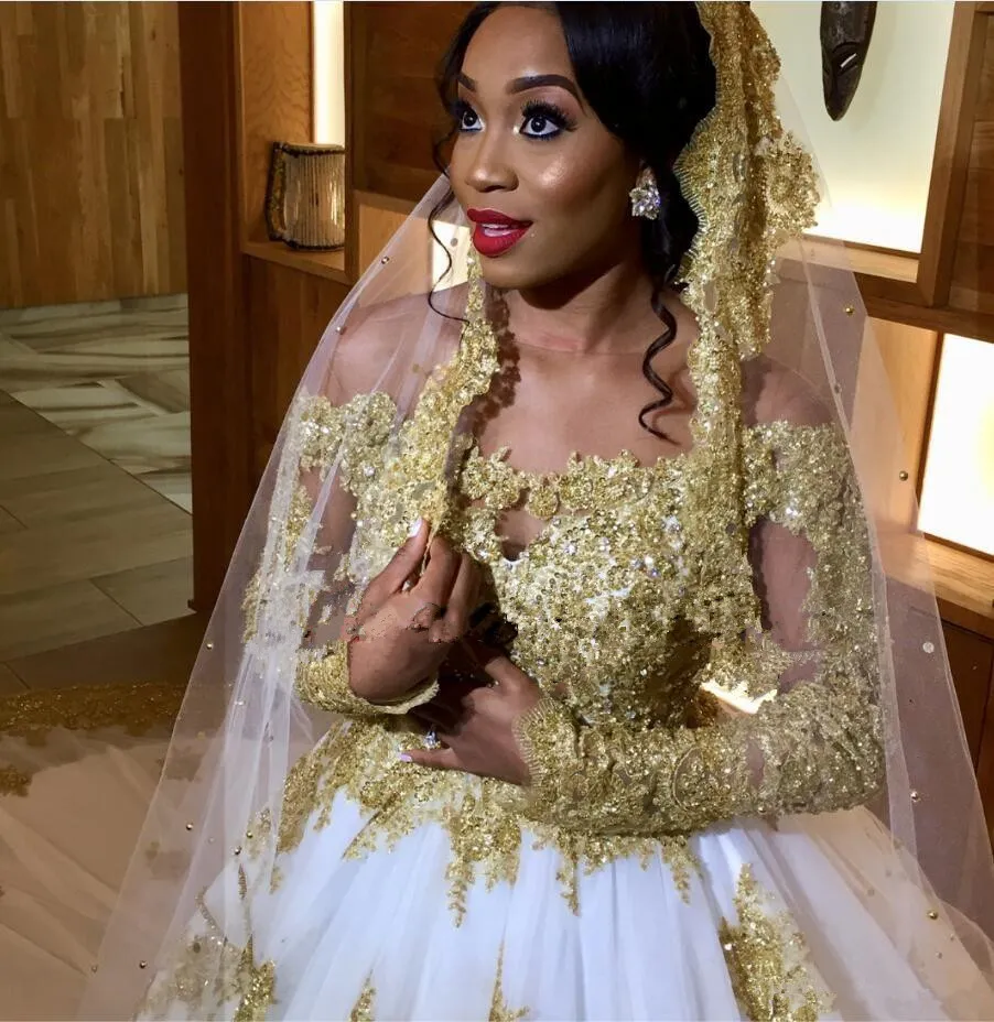 Sparkly Gold Princess A Line Wedding Dresses Lace... From Readygogo,  $201.01 | DHgate.Com