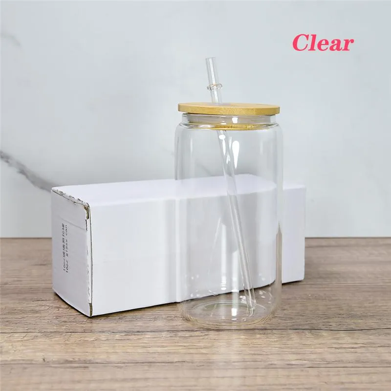 16oz Clear Frosted Bamboo Lid Sublimation Glass Mason Jar Mugs Reusable  Bubble Tea Juice Cups For US And CA Stocked From Babyonline, $3.18