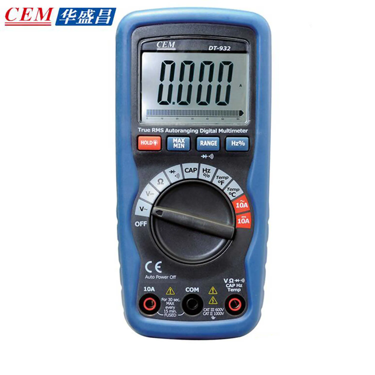 CEM DT-932 Digitalmultimeter, automatischer Bereich, Amperemeter, Voltmeter, automatischer Bereich, Widerstand, Kapazität, Frequenz, Temperatur.