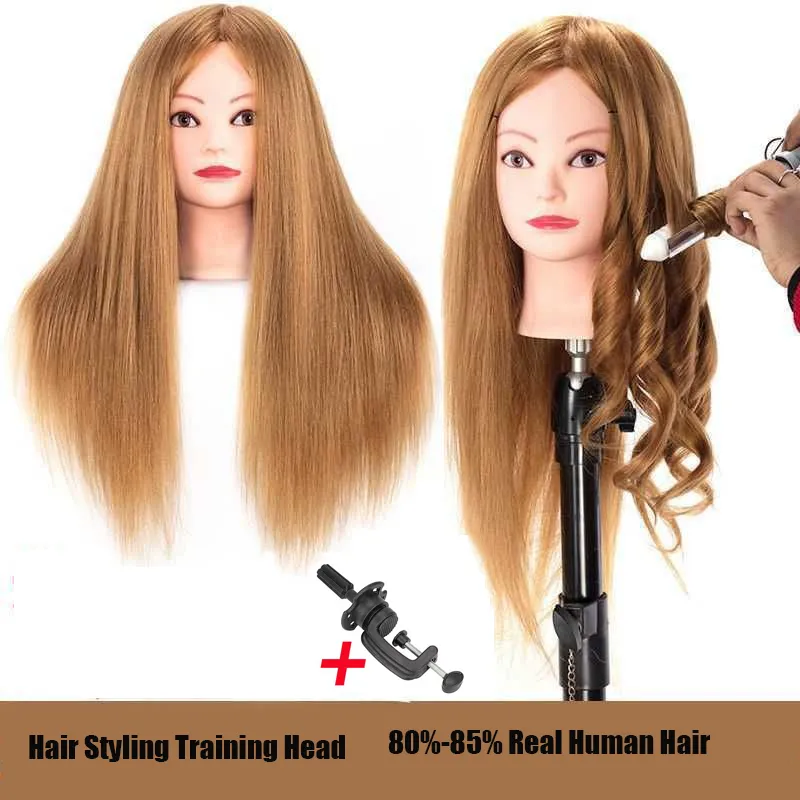 女性マネキントレーニングヘッド 80-85% 本物のヘアスタイリングヘッドダミー人形マネキンヘッド美容師のためのヘアスタイル