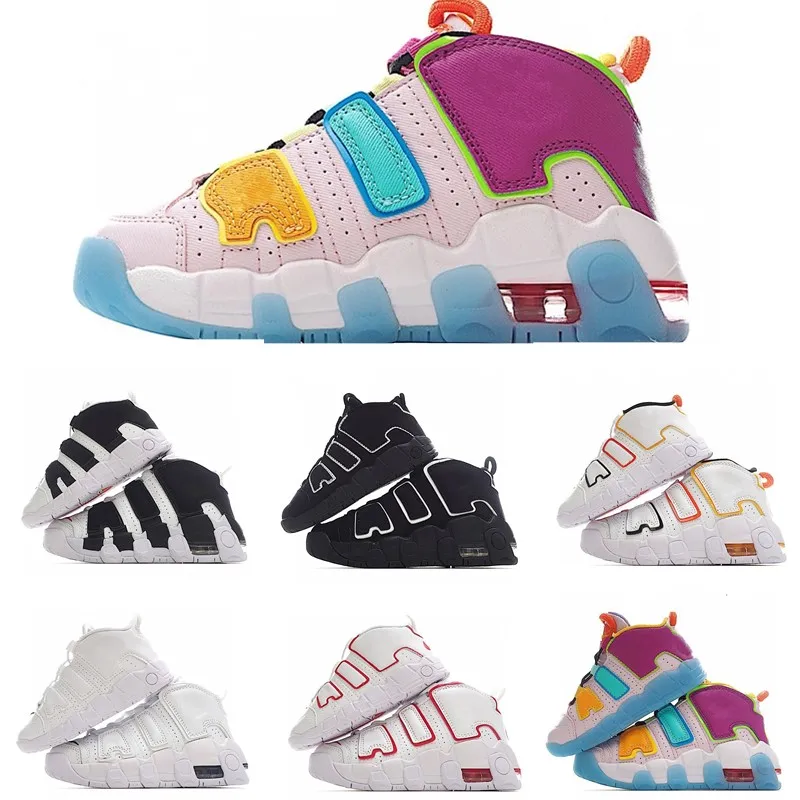 Kids Basketball Shoes Uptempos NEW Scottie 96 More Tri-Color Pippen Total White Sunset Multi-Color Black Bulls Renowned Rhythm Raygun Denim boys girls Sneakers