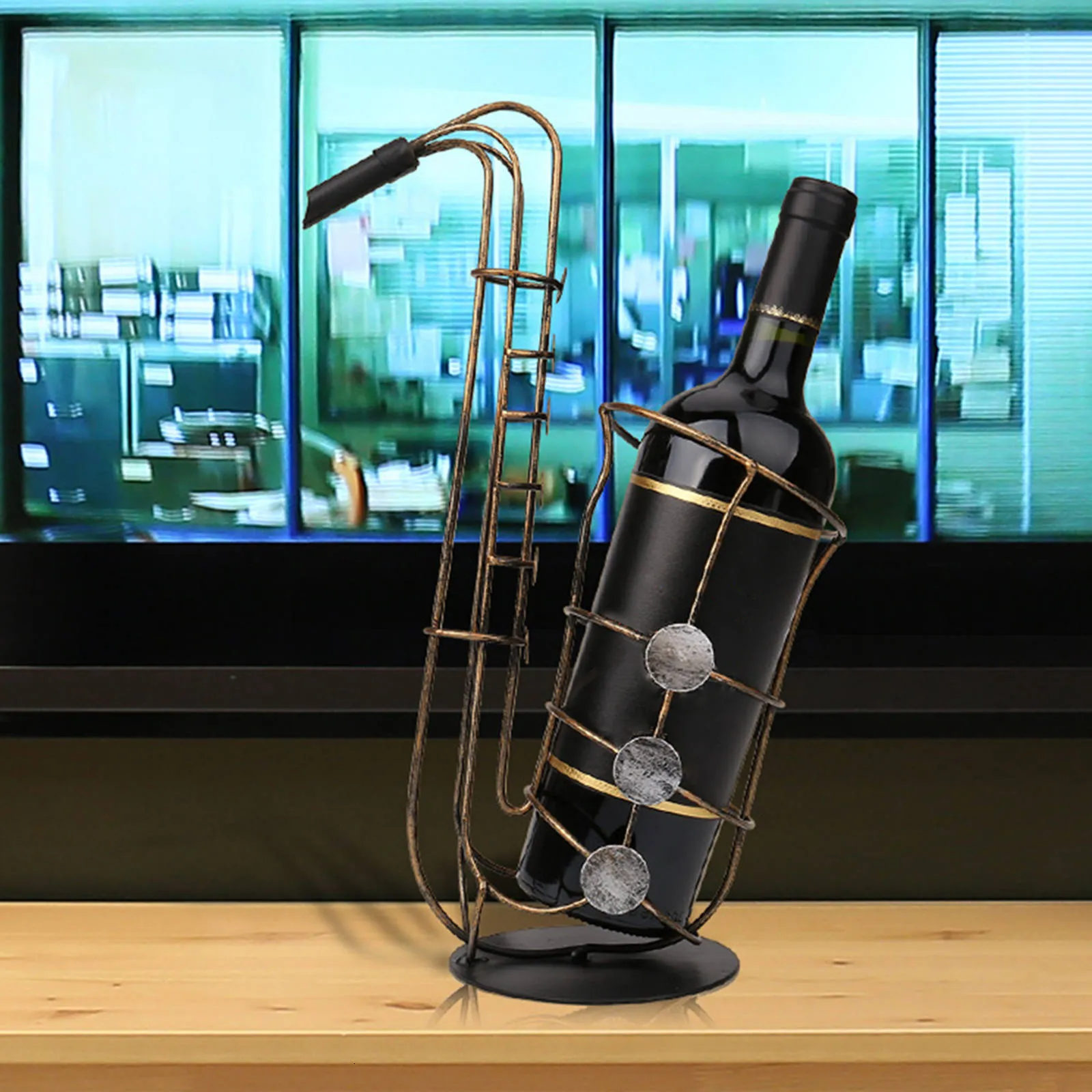 1Pcs Wine Holder Metal Beautiful Interior Ornaments Practical Sculpture Jazz Saxophone Bottle for Kitchen Home Office Adults Men