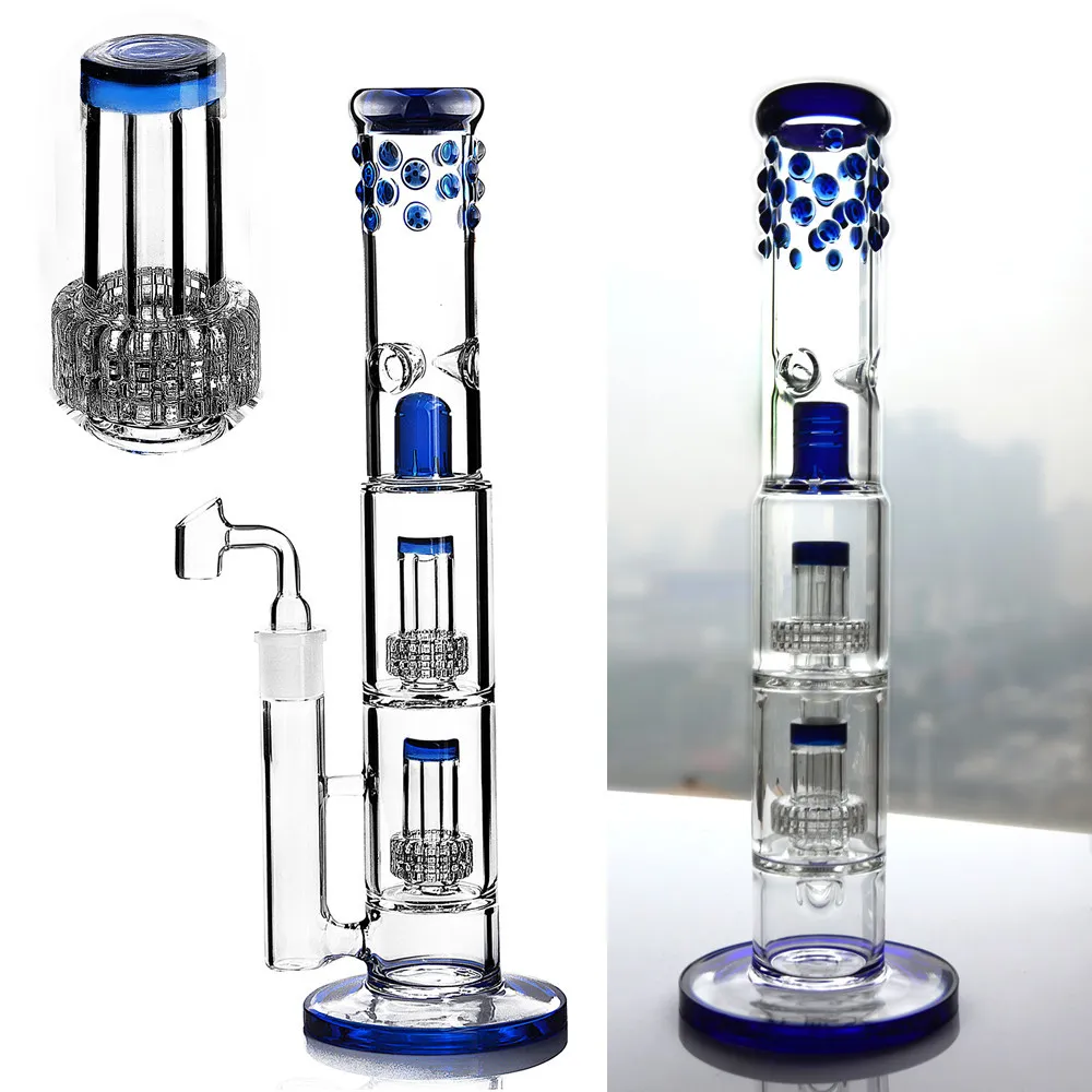 Narghilè in vetro spesso da 15,8 pollici Bong Bubbler con matrice a nido d'ape Perc Bruciatore a nafta alto Dab Rig Tubi d'acqua per fumare con giunto da 18 mm