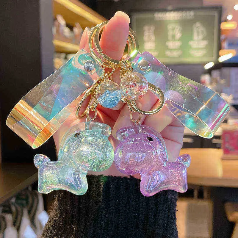 Keychains Fashion Cartoon Colorful Acrylic Horse Keychain Creative Cute Crystal Bubble Little Trojan Car Keychain Bag Pendant Jewelry Gift T220909