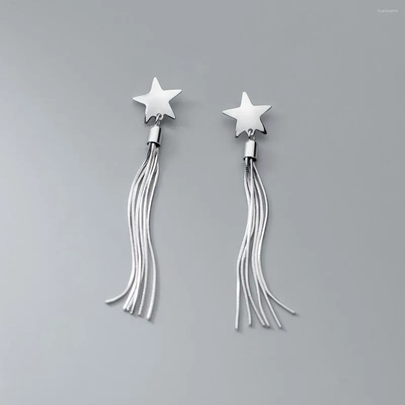 Dangle Earrings Real 925 Sterling Silver Tassel Long Snake Chain Star Drop For Women Girls Party Wedding Jewelry Gift B052