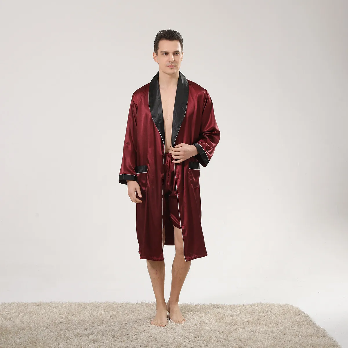Mens red silk pajama set sale