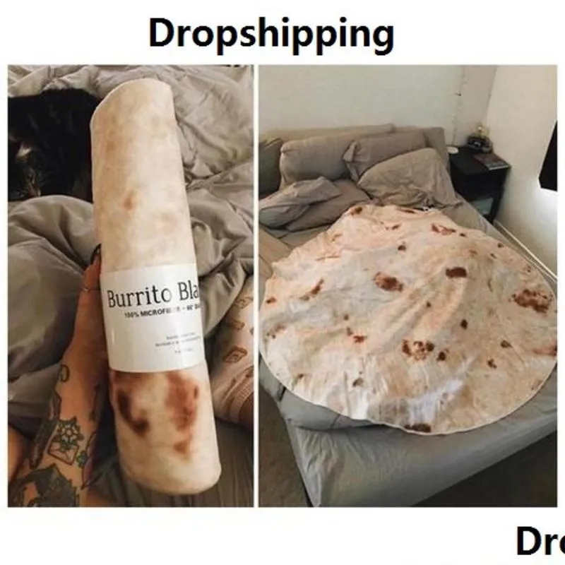 Blankets Tortilla Blanket Letter Printing Rug Round Burrito Small Carpet For Office Home Cam Picnic Outdoor Dropship Drop Delivery G Dhvjv