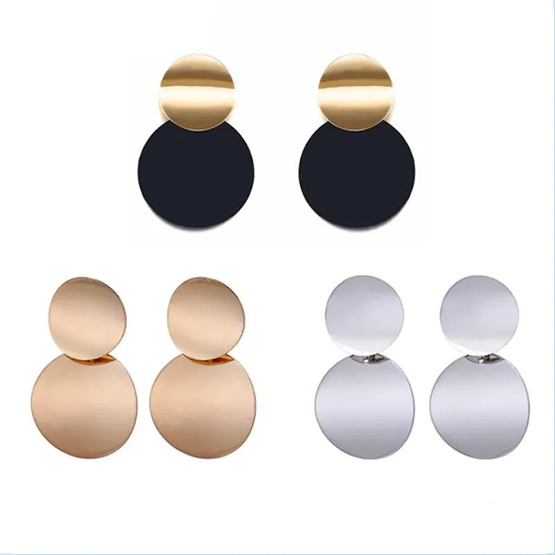Charm 3 Colors Round Jewelry Charm Curved Dangle Earrings With Matte Paint Discs For Women Gift Drop Delivery Dhqje