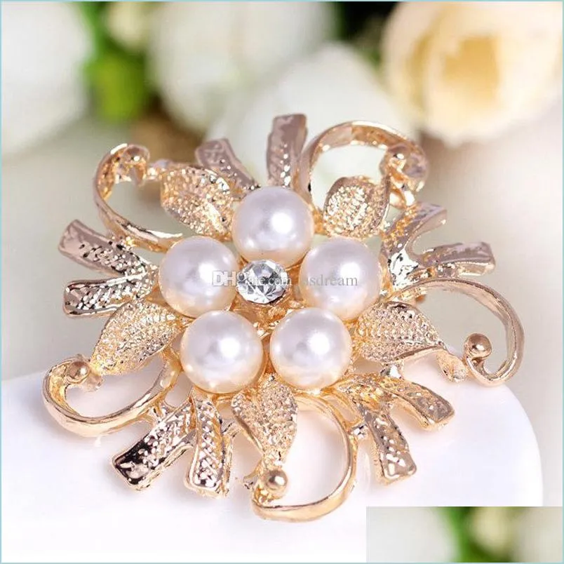 Pins broches Crystal Pearl bloembroches pins cor sier gouden pin bruiloft cadeau drop levering sieraden dhquz